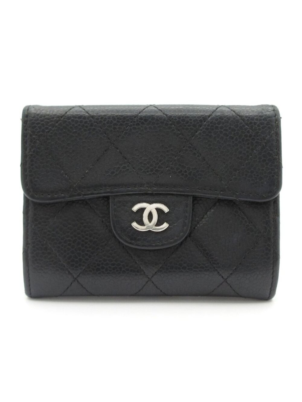 Chanel Coin Purse Quilted Black Silver